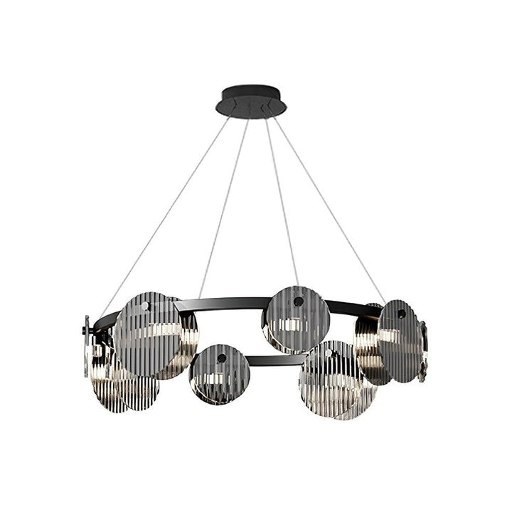 Round Black Metal LED Chandelier with Smoky Glass Shades
