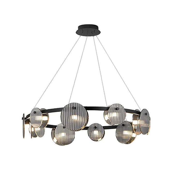 Round Black Metal LED Chandelier with Smoky Glass Shades