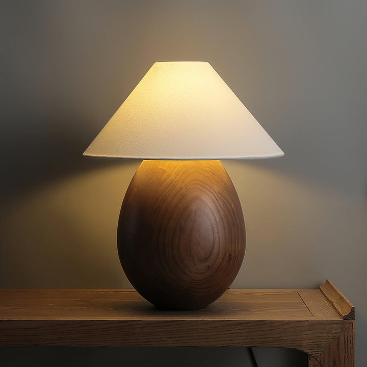 Rustic Wood Table Lamp with Soft Fabric Shade