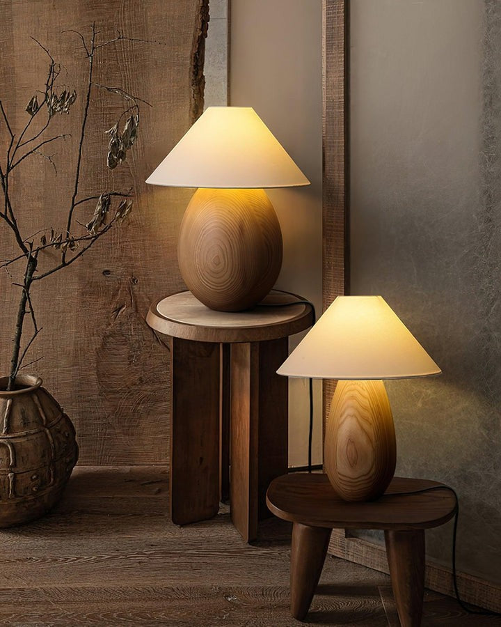 Rustic Wood Table Lamp with Soft Fabric Shade