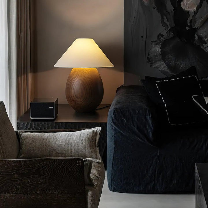 Rustic Wood Table Lamp with Soft Fabric Shade