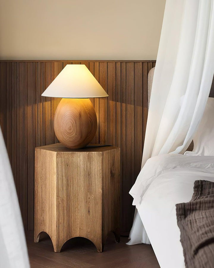 Rustic Wood Table Lamp with Soft Fabric Shade
