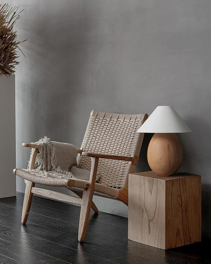 Rustic Wood Table Lamp with Soft Fabric Shade