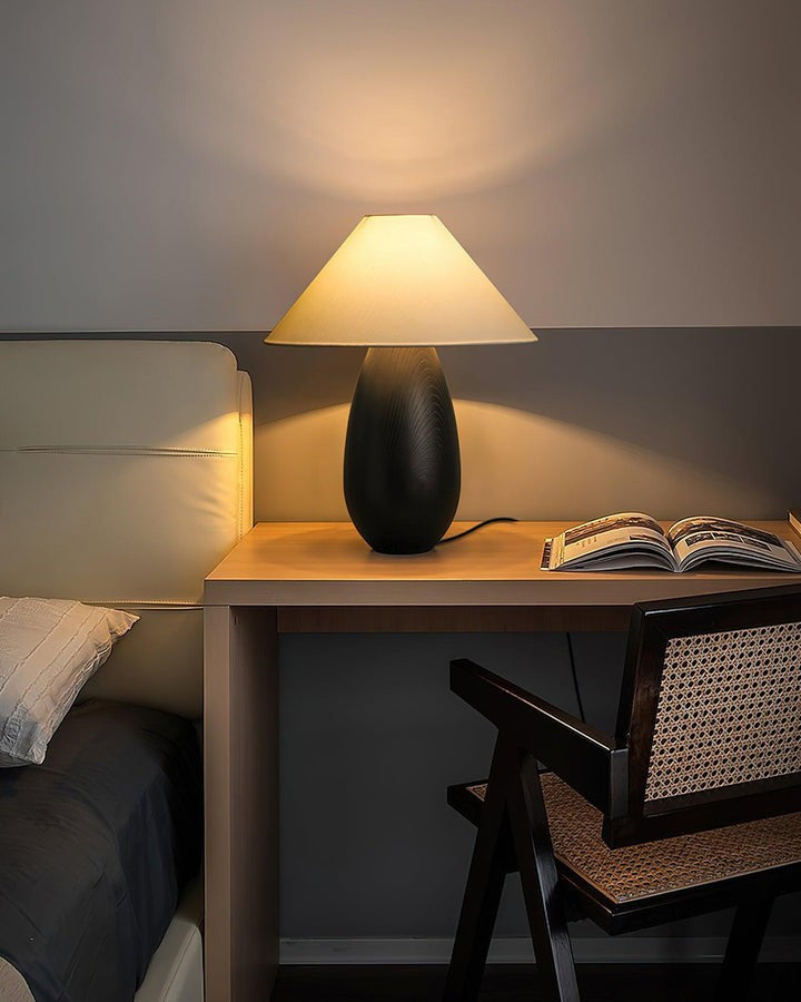 Rustic Wood Table Lamp with Soft Fabric Shade