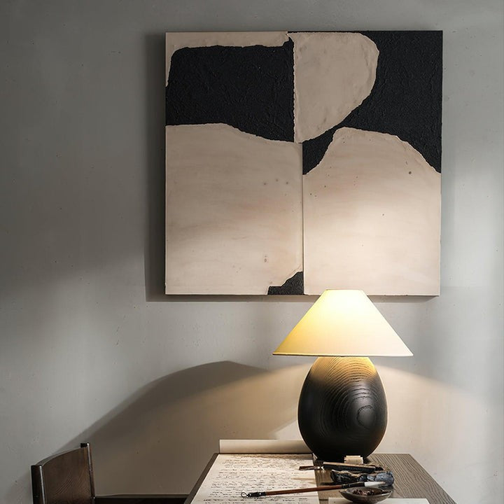 Rustic Wood Table Lamp with Soft Fabric Shade
