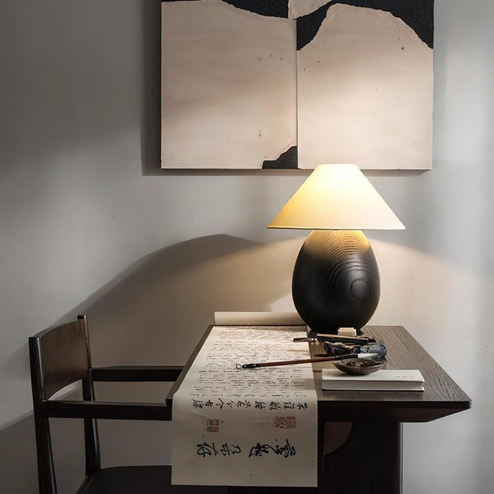 Rustic Wood Table Lamp with Soft Fabric Shade
