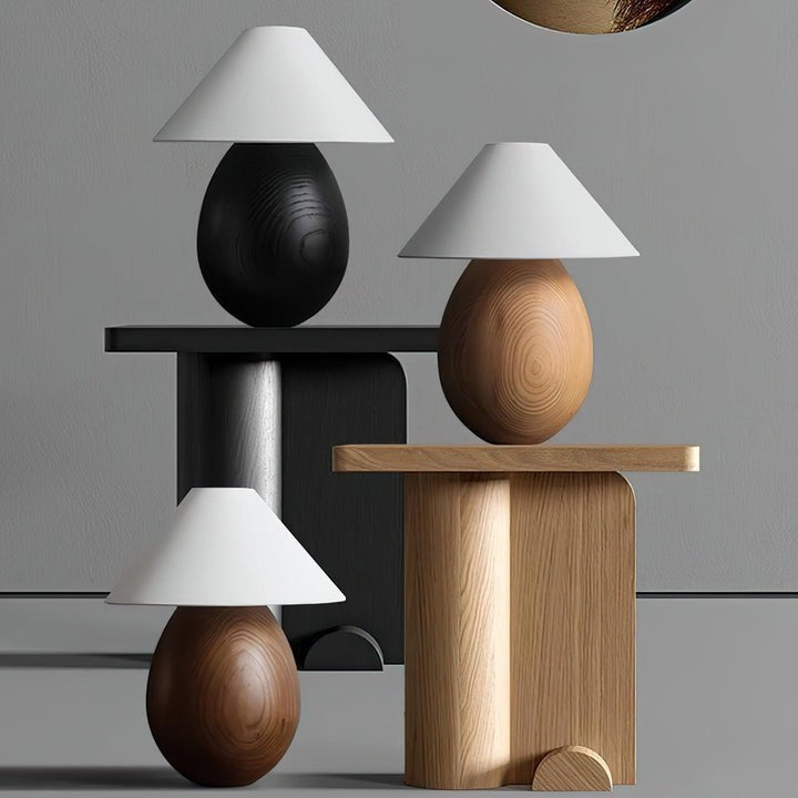 Rustic Wood Table Lamp with Soft Fabric Shade
