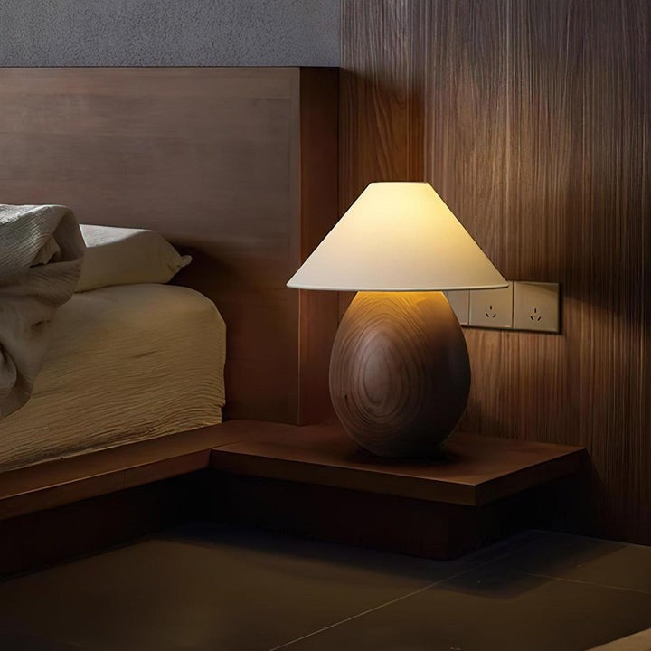 Rustic Wood Table Lamp with Soft Fabric Shade