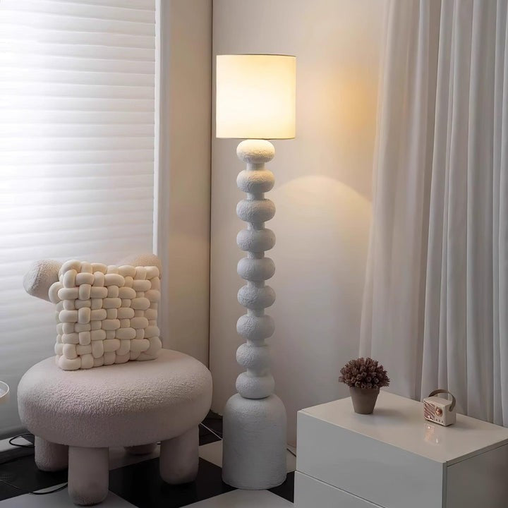 Speckled Bubble Base Floor Lamp with White Drum Shade