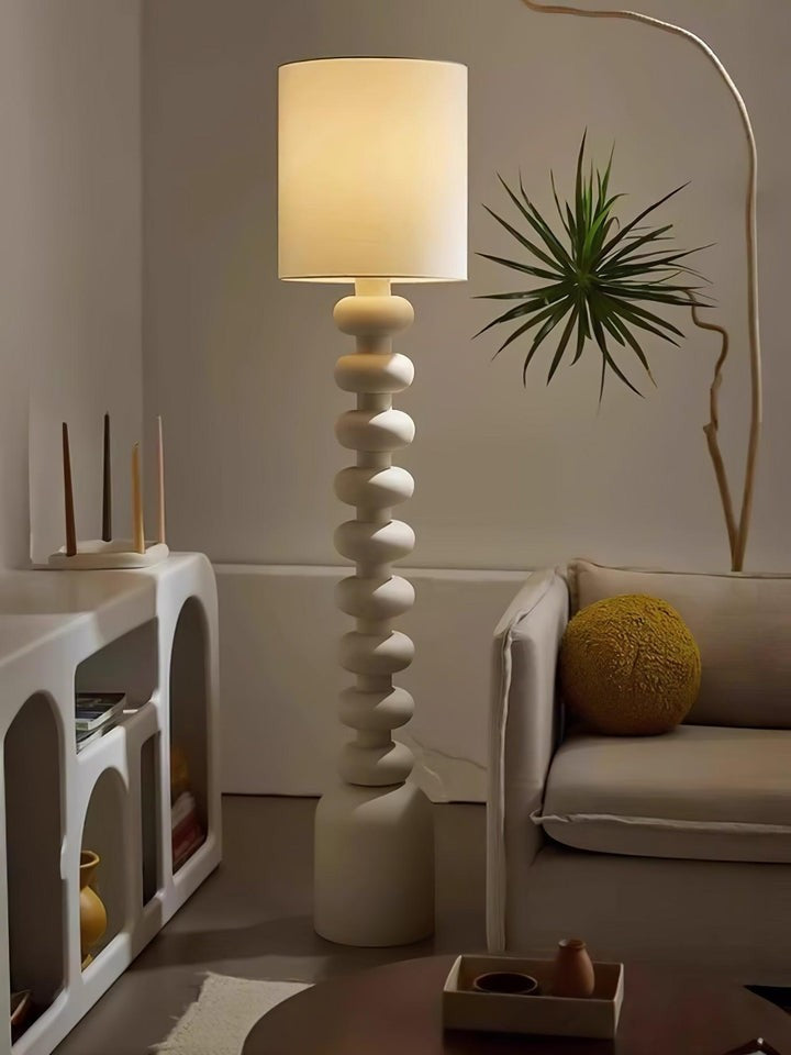 Speckled Bubble Base Floor Lamp with White Drum Shade