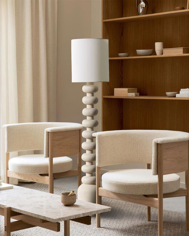 Speckled Bubble Base Floor Lamp with White Drum Shade