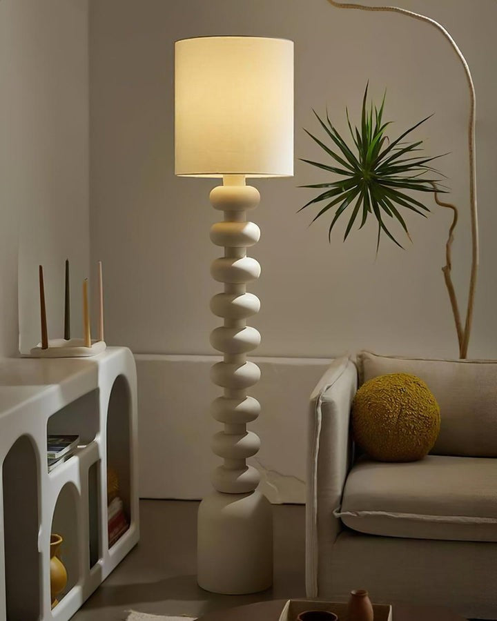 Speckled Bubble Base Floor Lamp with White Drum Shade
