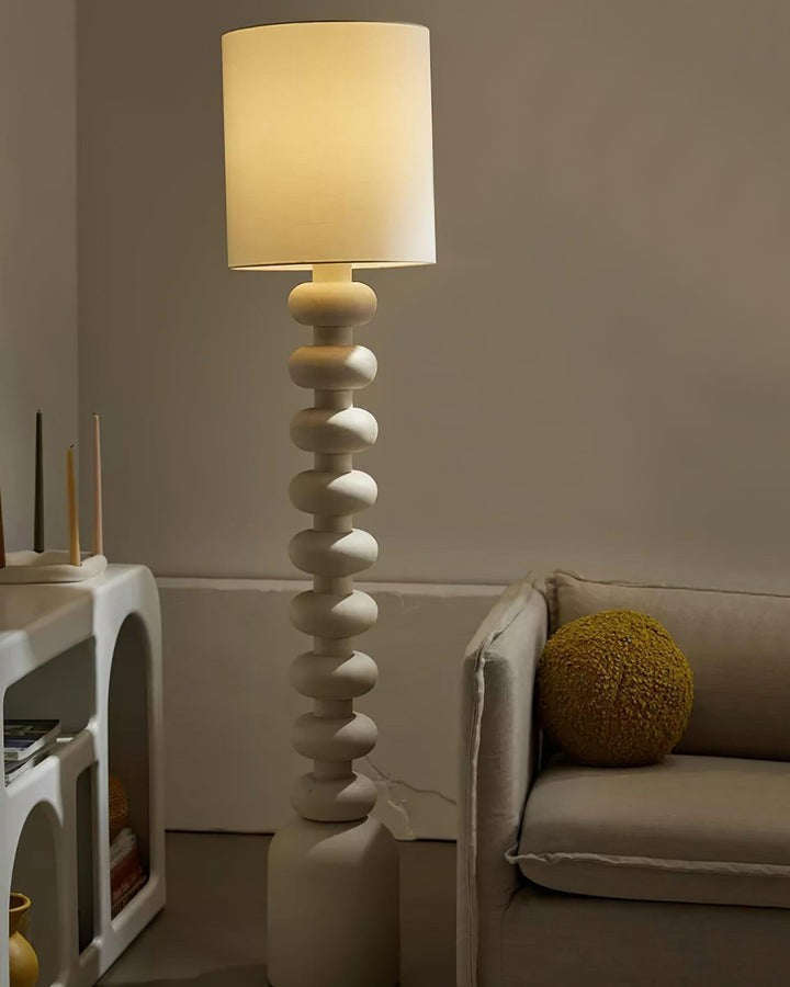 Speckled Bubble Base Floor Lamp with White Drum Shade
