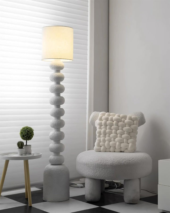 Speckled Bubble Base Floor Lamp with White Drum Shade