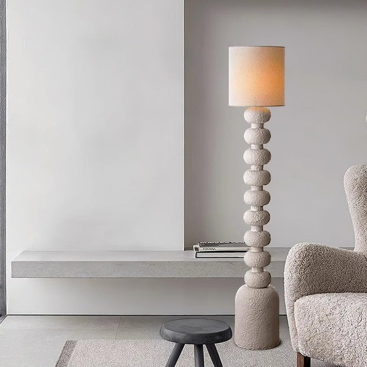 Speckled Bubble Base Floor Lamp with White Drum Shade