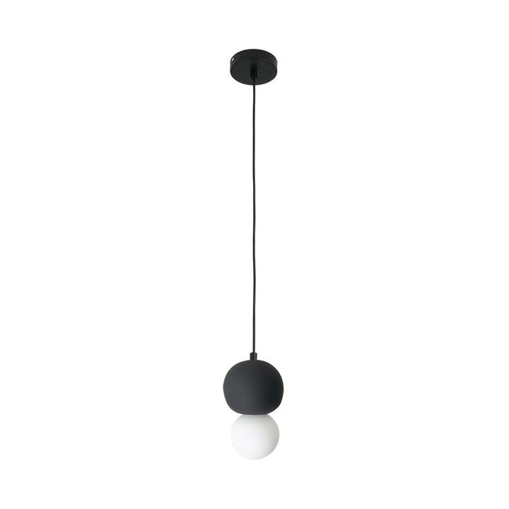 Spherical Volcanic Rock Pendant Light with Opal Glass Diffuser