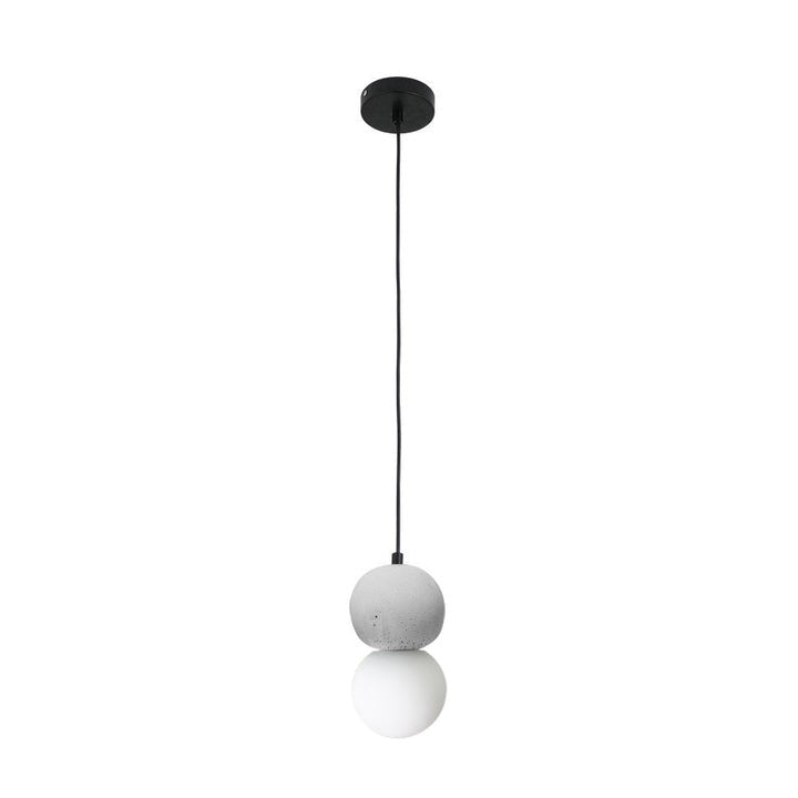 Spherical Volcanic Rock Pendant Light with Opal Glass Diffuser