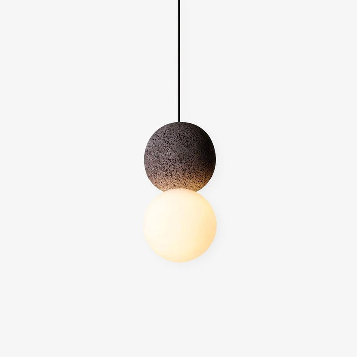 Spherical Volcanic Rock Pendant Light with Opal Glass Diffuser