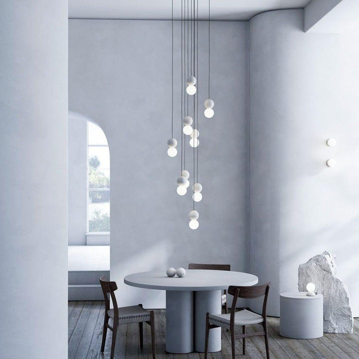 Spherical Volcanic Rock Pendant Light with Opal Glass Diffuser
