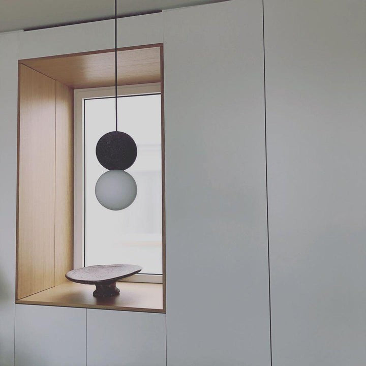 Spherical Volcanic Rock Pendant Light with Opal Glass Diffuser