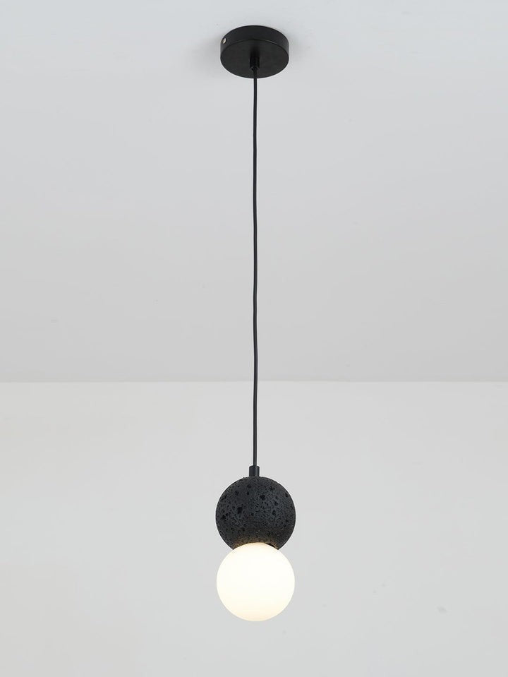 Spherical Volcanic Rock Pendant Light with Opal Glass Diffuser
