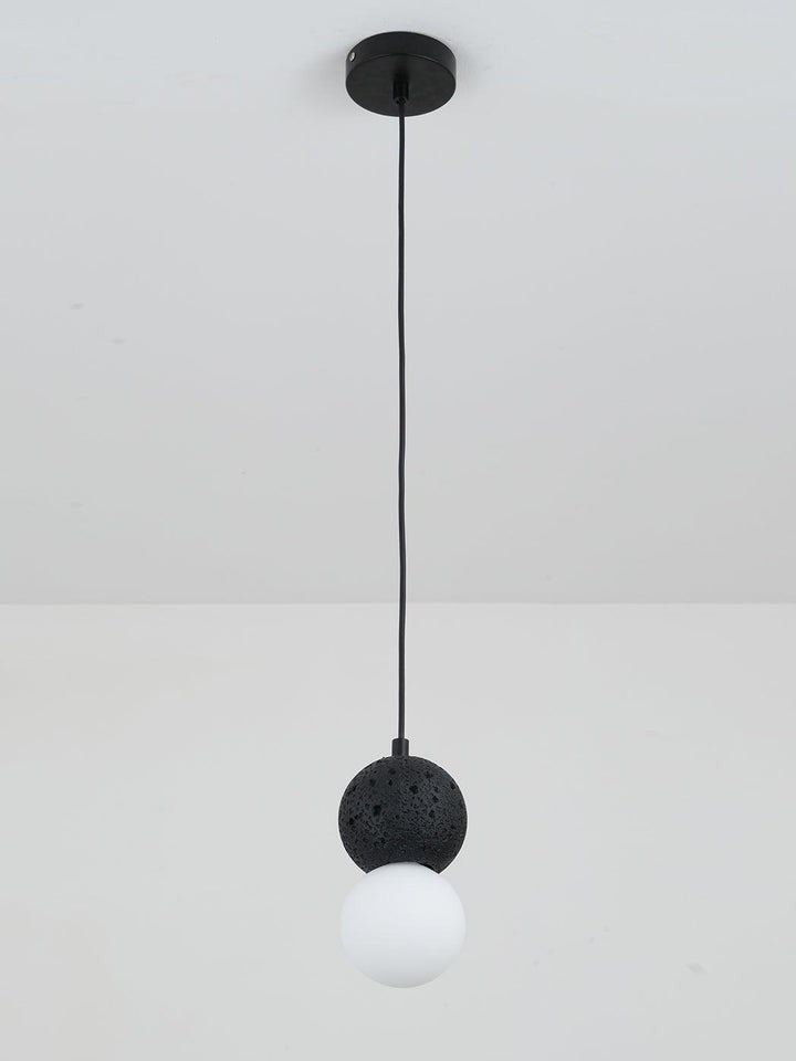 Spherical Volcanic Rock Pendant Light with Opal Glass Diffuser