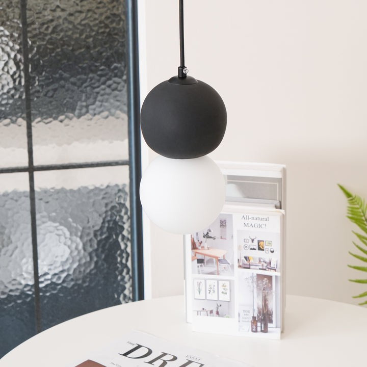Spherical Volcanic Rock Pendant Light with Opal Glass Diffuser