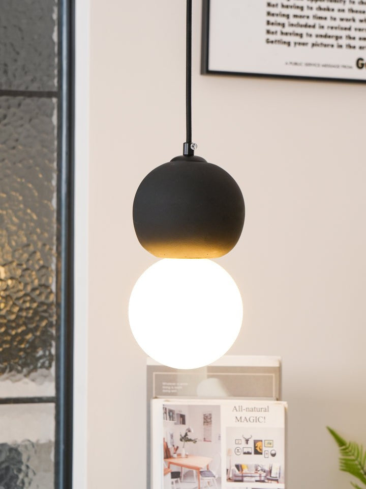 Spherical Volcanic Rock Pendant Light with Opal Glass Diffuser