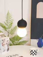 Spherical Volcanic Rock Pendant Light with Opal Glass Diffuser