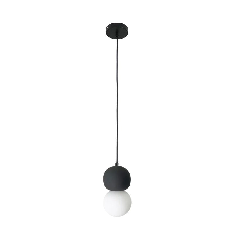 Spherical Volcanic Rock Pendant Light with Opal Glass Diffuser