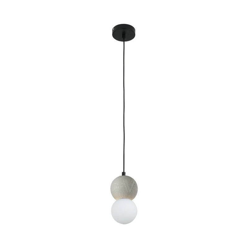 Spherical Volcanic Rock Pendant Light with Opal Glass Diffuser