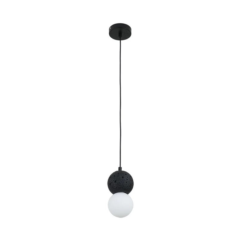Spherical Volcanic Rock Pendant Light with Opal Glass Diffuser