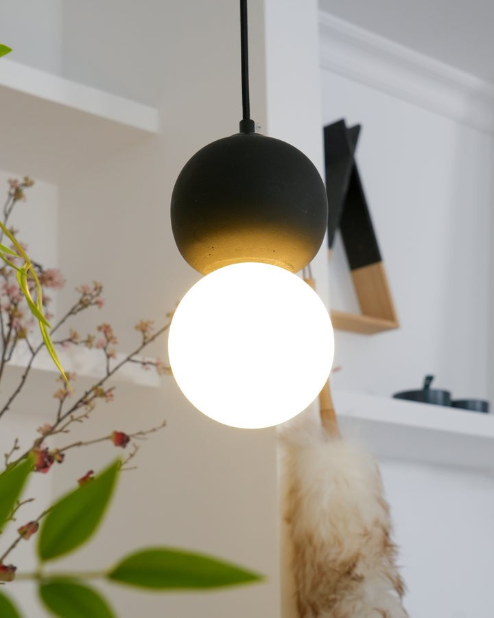 Spherical Volcanic Rock Pendant Light with Opal Glass Diffuser