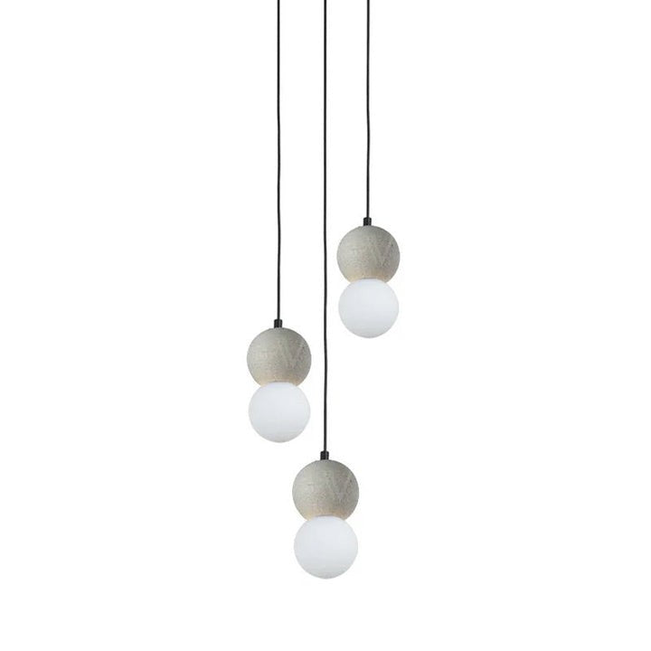 Spherical Volcanic Rock Pendant Light with Opal Glass Diffuser