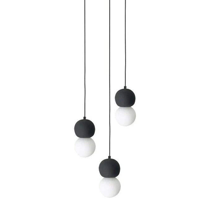 Spherical Volcanic Rock Pendant Light with Opal Glass Diffuser
