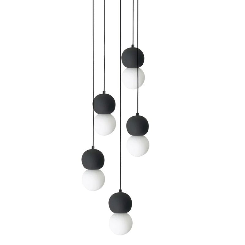 Spherical Volcanic Rock Pendant Light with Opal Glass Diffuser