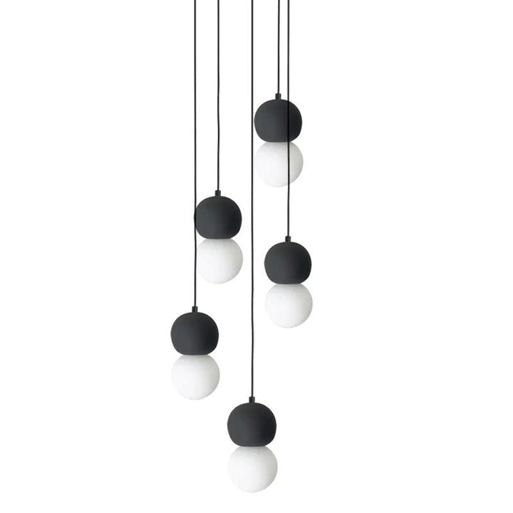 Spherical Volcanic Rock Pendant Light with Opal Glass Diffuser