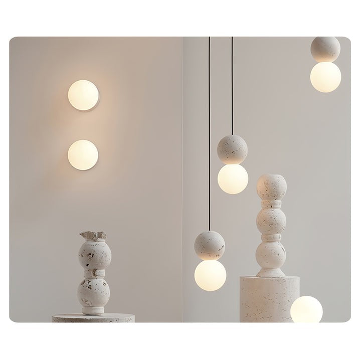Spherical Volcanic Rock Pendant Light with Opal Glass Diffuser