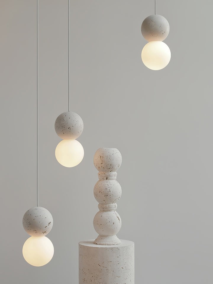 Spherical Volcanic Rock Pendant Light with Opal Glass Diffuser