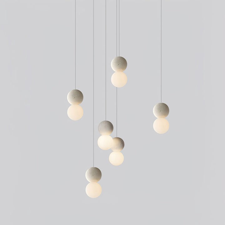 Spherical Volcanic Rock Pendant Light with Opal Glass Diffuser