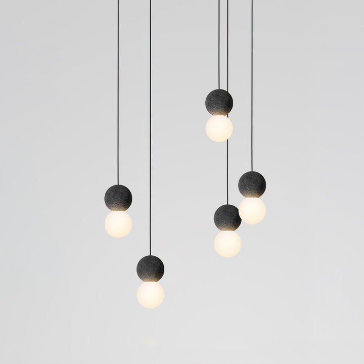 Spherical Volcanic Rock Pendant Light with Opal Glass Diffuser