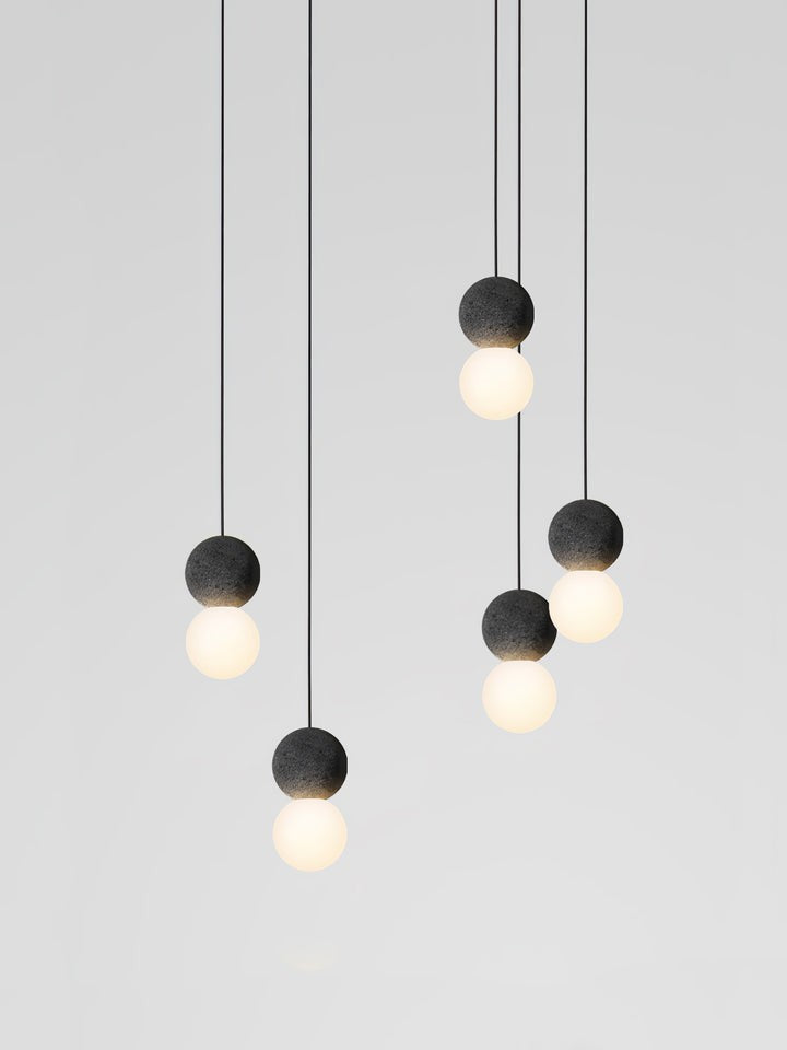 Spherical Volcanic Rock Pendant Light with Opal Glass Diffuser