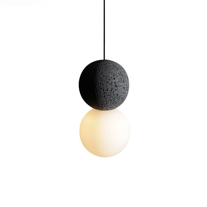 Spherical Volcanic Rock Pendant Light with Opal Glass Diffuser