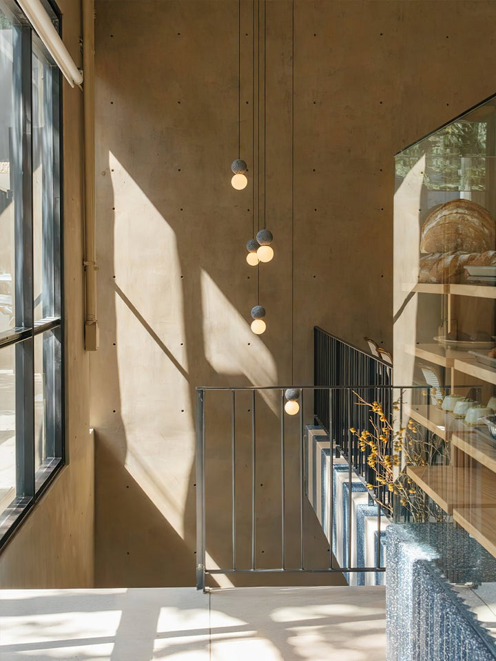 Spherical Volcanic Rock Pendant Light with Opal Glass Diffuser
