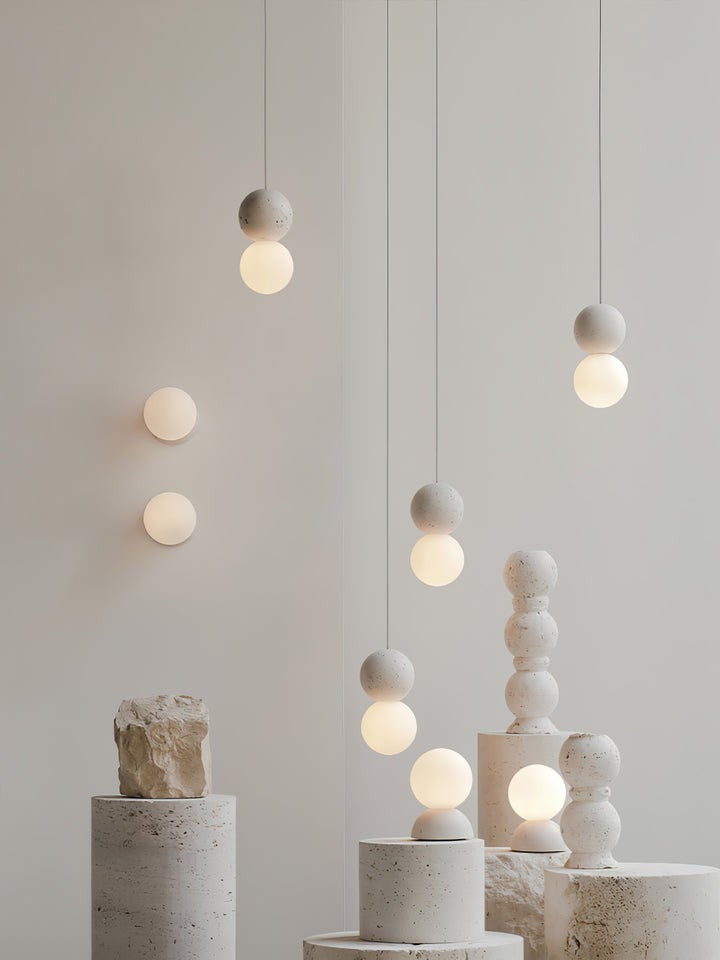 Spherical Volcanic Rock Pendant Light with Opal Glass Diffuser