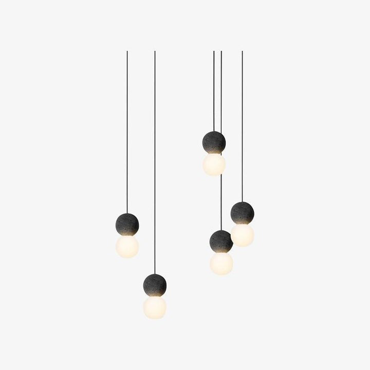 Spherical Volcanic Rock Pendant Light with Opal Glass Diffuser