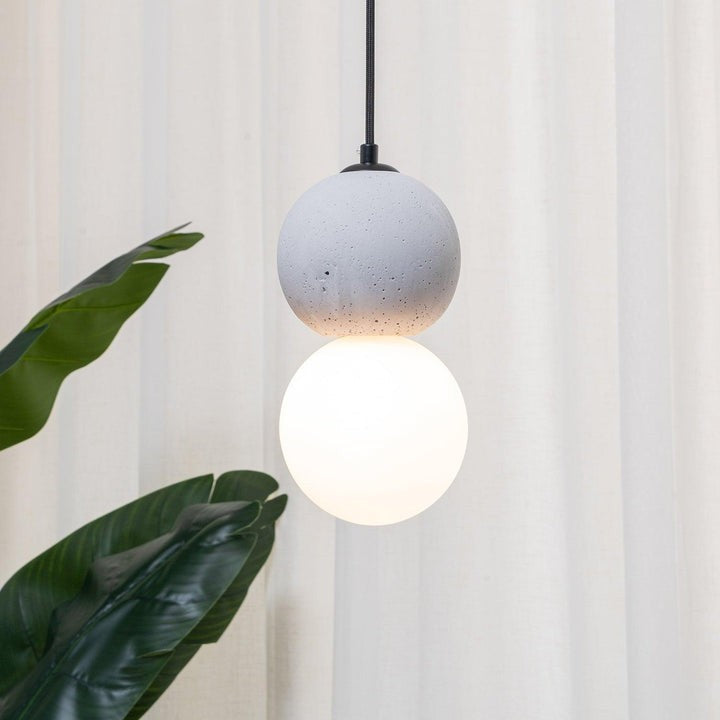 Spherical Volcanic Rock Pendant Light with Opal Glass Diffuser