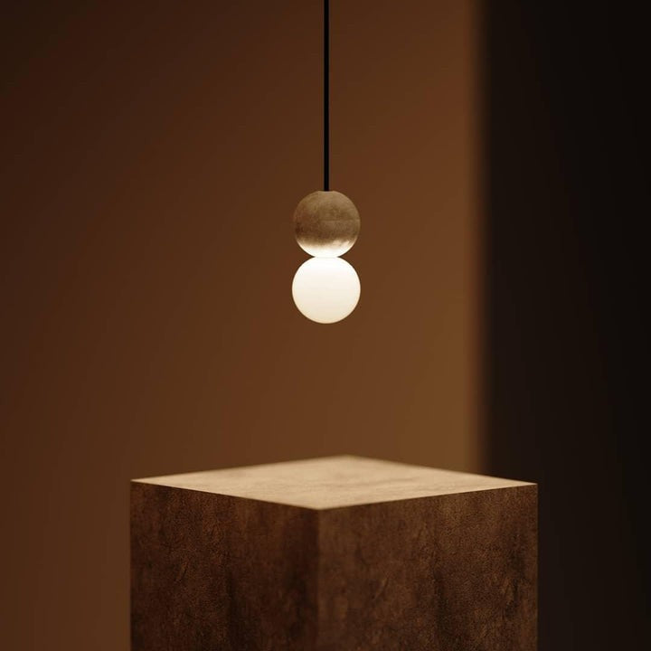 Spherical Volcanic Rock Pendant Light with Opal Glass Diffuser