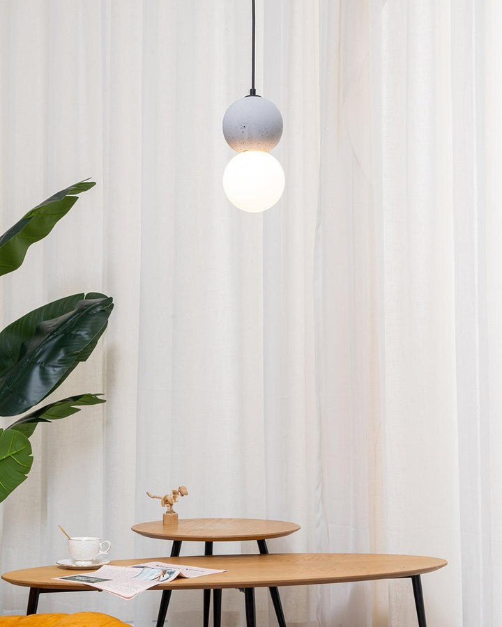 Spherical Volcanic Rock Pendant Light with Opal Glass Diffuser