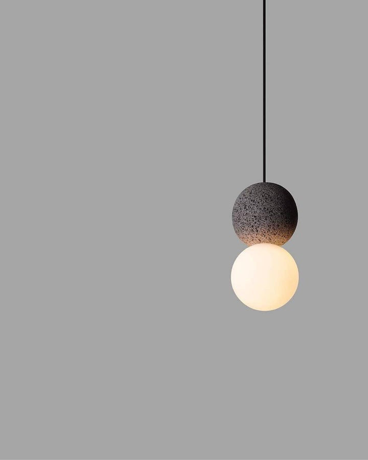 Spherical Volcanic Rock Pendant Light with Opal Glass Diffuser